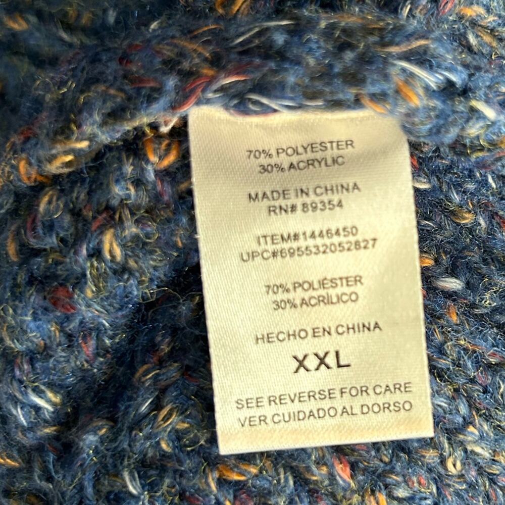 Cable Knit Tunic Sweater Blue Confetti Flecked V Neck Cozy XXL - Picture 10 of 12